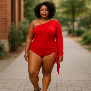 Women’s Red One Sleeved Raffle Bodysuit
New